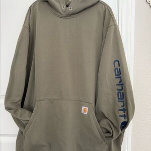 Carhartt Olive Hoodie with Navy Sleeve Text